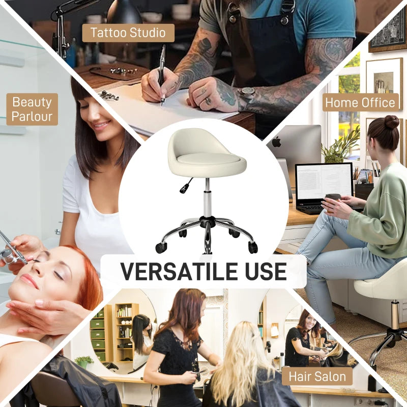 Salon Stool, Adjustable Rolling Stool, White