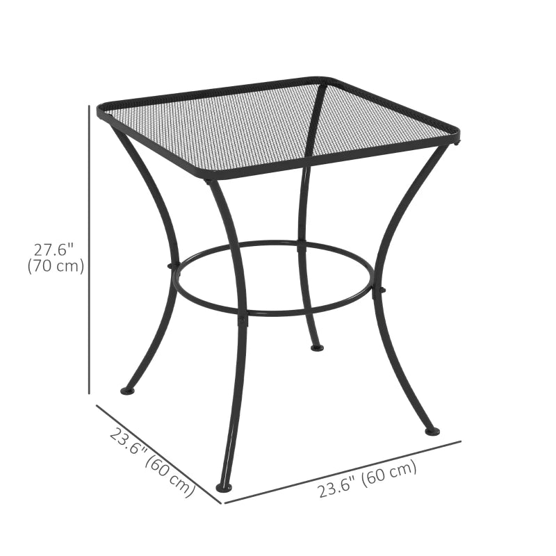 Square Garden Metal Bistro Table Outdoor Patio Coffee Side Desk 23.6" x 23.6" x 27.6" Black