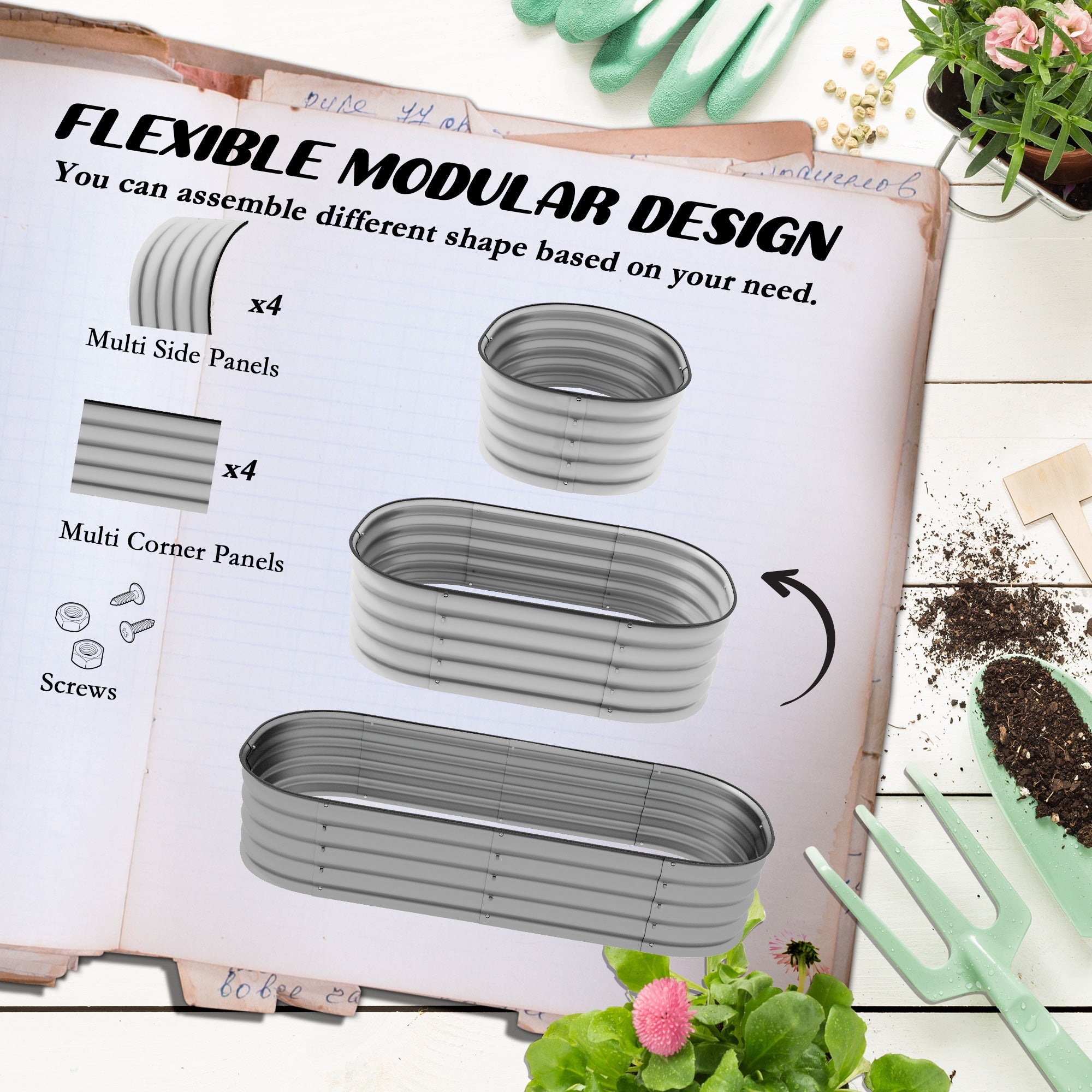 Outsunny Galvanized Raised Garden Bed Kit 4.9x2x1ft, Metal Planter Box with Safety Edging, Durable Outdoor Gardening Solution, Silver