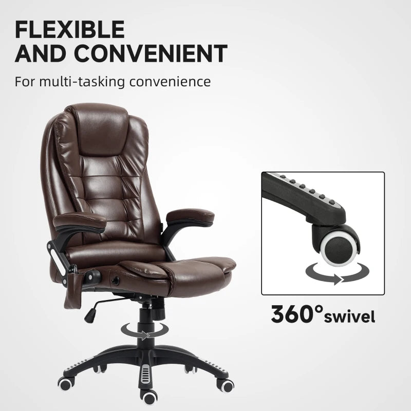 Reclining Massage Office Chair, Executive Office Chair with High Back, Swivel Wheels, Dark Brown