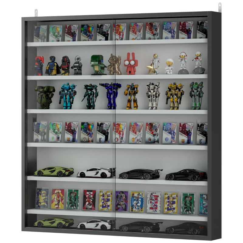 7-Tier Display Cabinet, Shot Glass Display Case, Glass Curio Cabinet with Glass Doors, Black and White