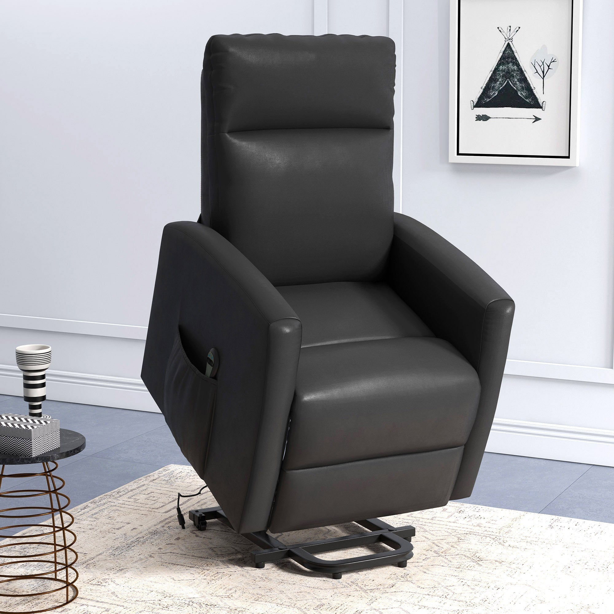 HOMCOM Power Lift Recliner Chair with Remote Control Side Pocket for Living Room Home Office Study Grey
