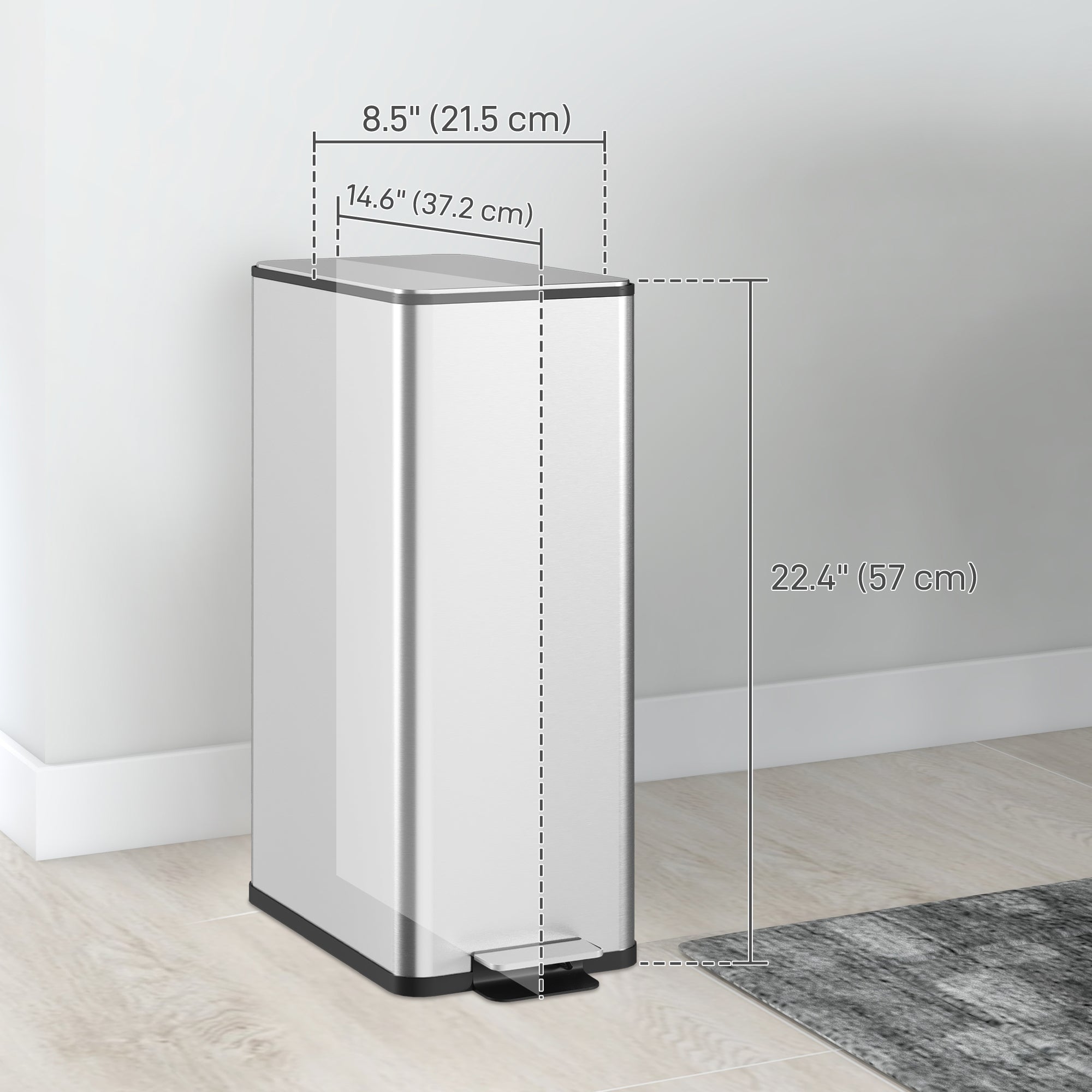 HOMCOM 5.3 Galllon Stainless Steel Kitchen Garbage Can with Soft-close Lid, Foot Pedal, Fingerprint-Proof, Silver