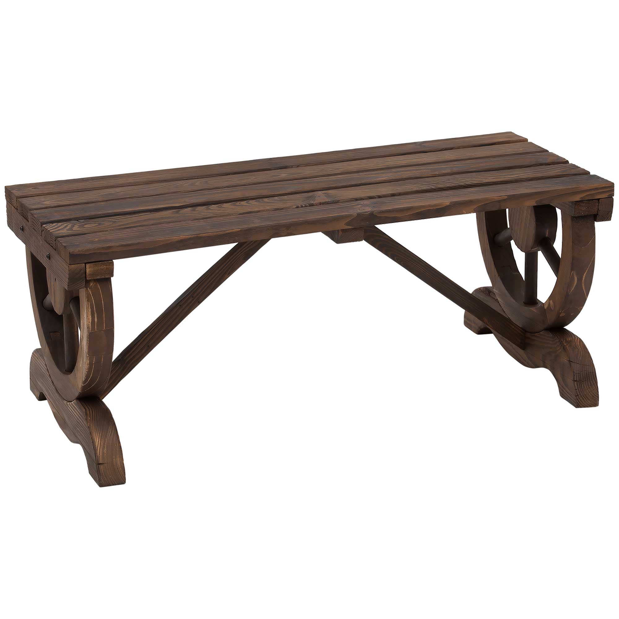 Outsunny Rustic Wooden Wheel Outdoor Garden Bench 2-Person Unique Design Durable Construction