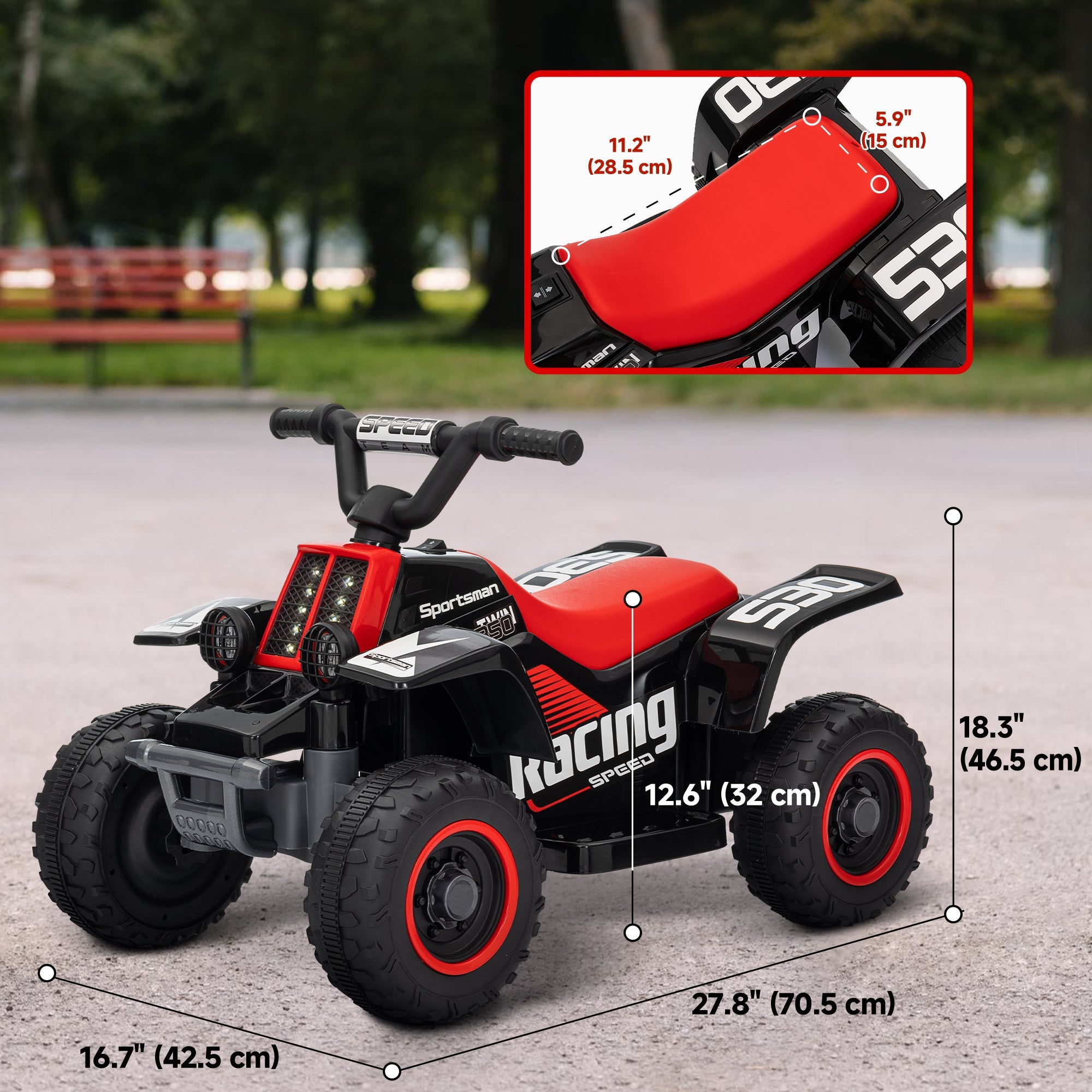 Qaba 6V Kids ATV Quad, 4 Wheeler Battery Powered Electric Ride on Car w/ Lights, Forward Backward, for 3-6 Years, Black
