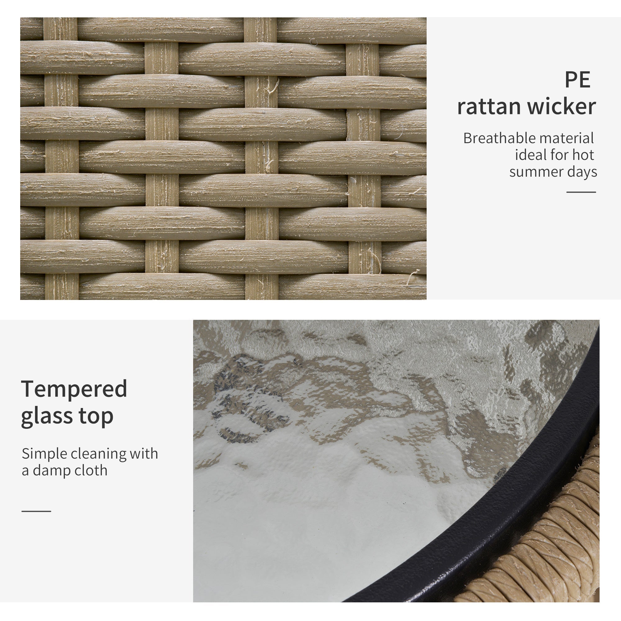 Outsunny 3 Pieces Outdoor Patio Bistro Set Wicker Rattan Furniture 2 Chairs 1 Coffee Table with Metal Legs for Garden Backyard Deck