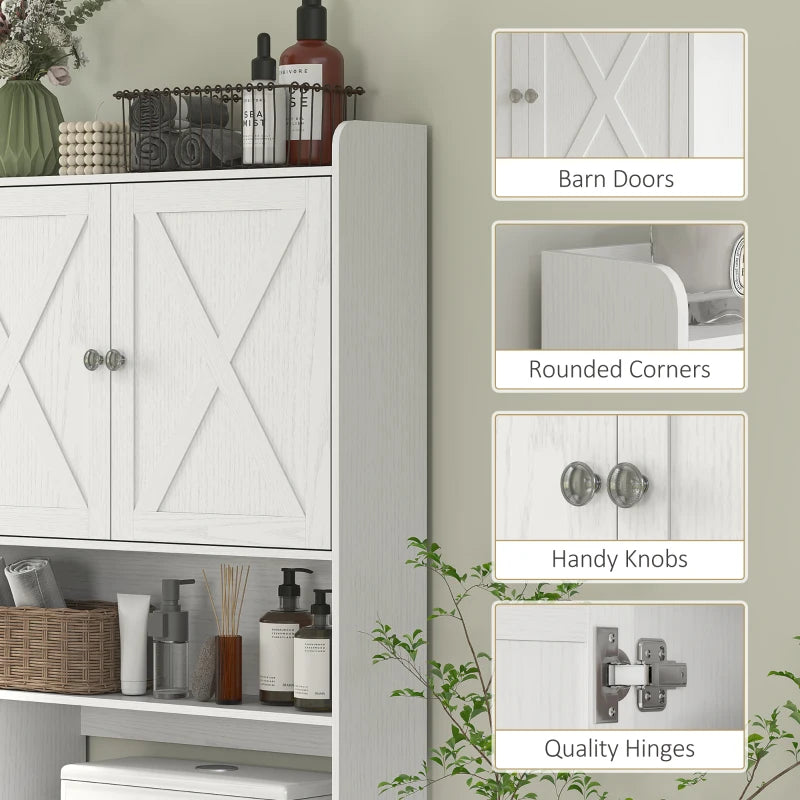 Farmhouse Over the Toilet Cabinet with Barn Doors, Over the Toilet Storage Cabinet with Adjustable Shelf, White