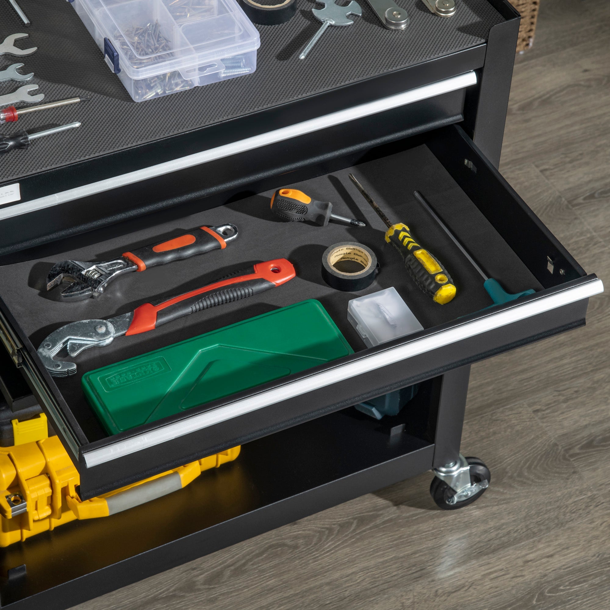 DURHAND Rolling Tool Vault: 2-Drawer Steel Chest for Warehouse & Workshop Organization, Black