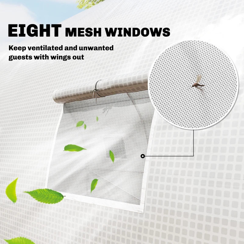 Walk-in Tunnel Greenhouse with 2 Support Rods, Mesh Door, Plant Hot House with PE Cover, 20'x10'x7', White