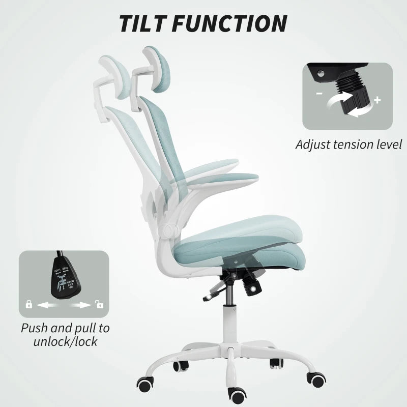 Ergonomic Office Chair, Mesh Desk Chair with Adjustable Headrest, Lumbar Support and Height, Tilt Function, Light Green