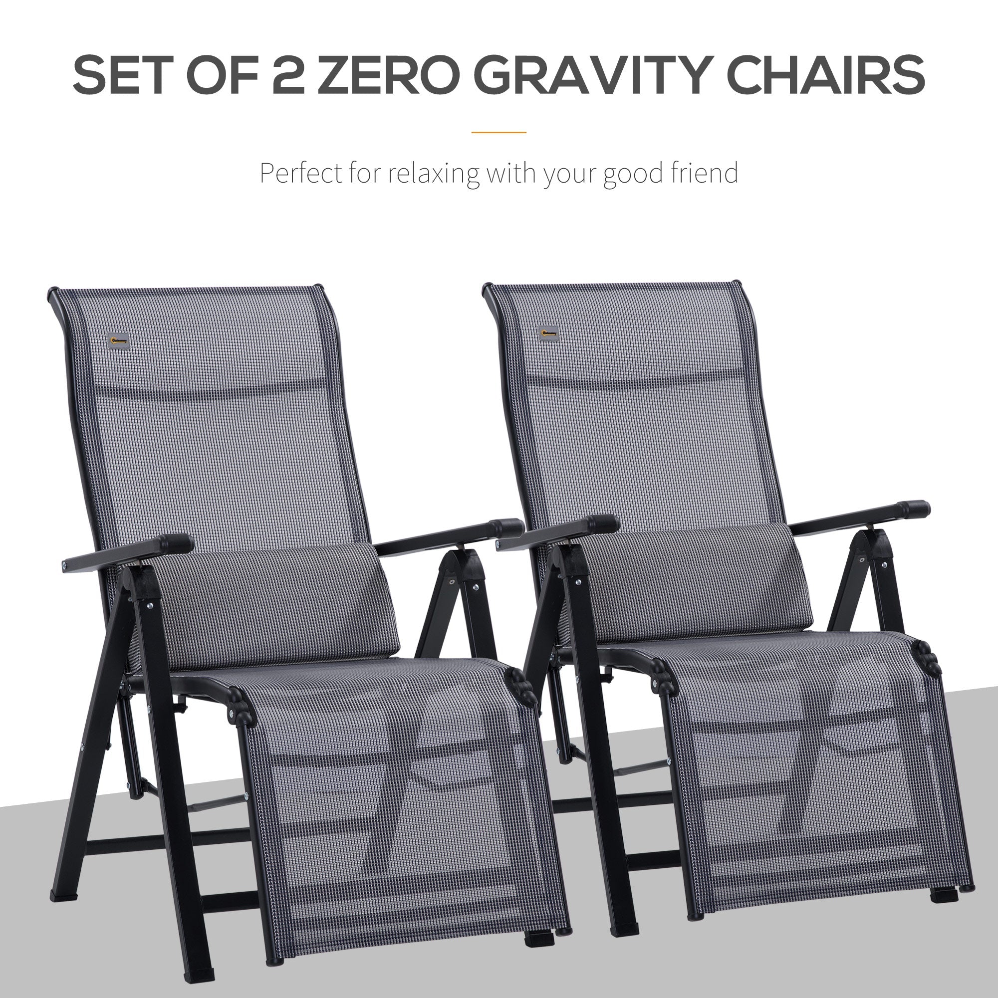 Outsunny Folding Zero Gravity Recliner Chair Set of 2 with Adjustable Backrest Grey for Patio Deck