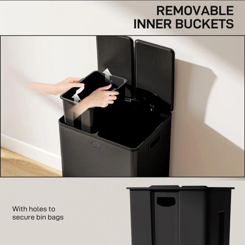 Dual Garbage Bin, Soft-Close Trash Can with Foot Pedal, 2 x 28 Liter Garbage Can with Removable Inner Buckets, Black