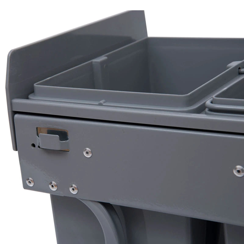 Pull Out Trash Can Under Cabinet, 10.6 Gallon (40L) Slide Out Garbage Can with 3 Removable Compartments, Grey
