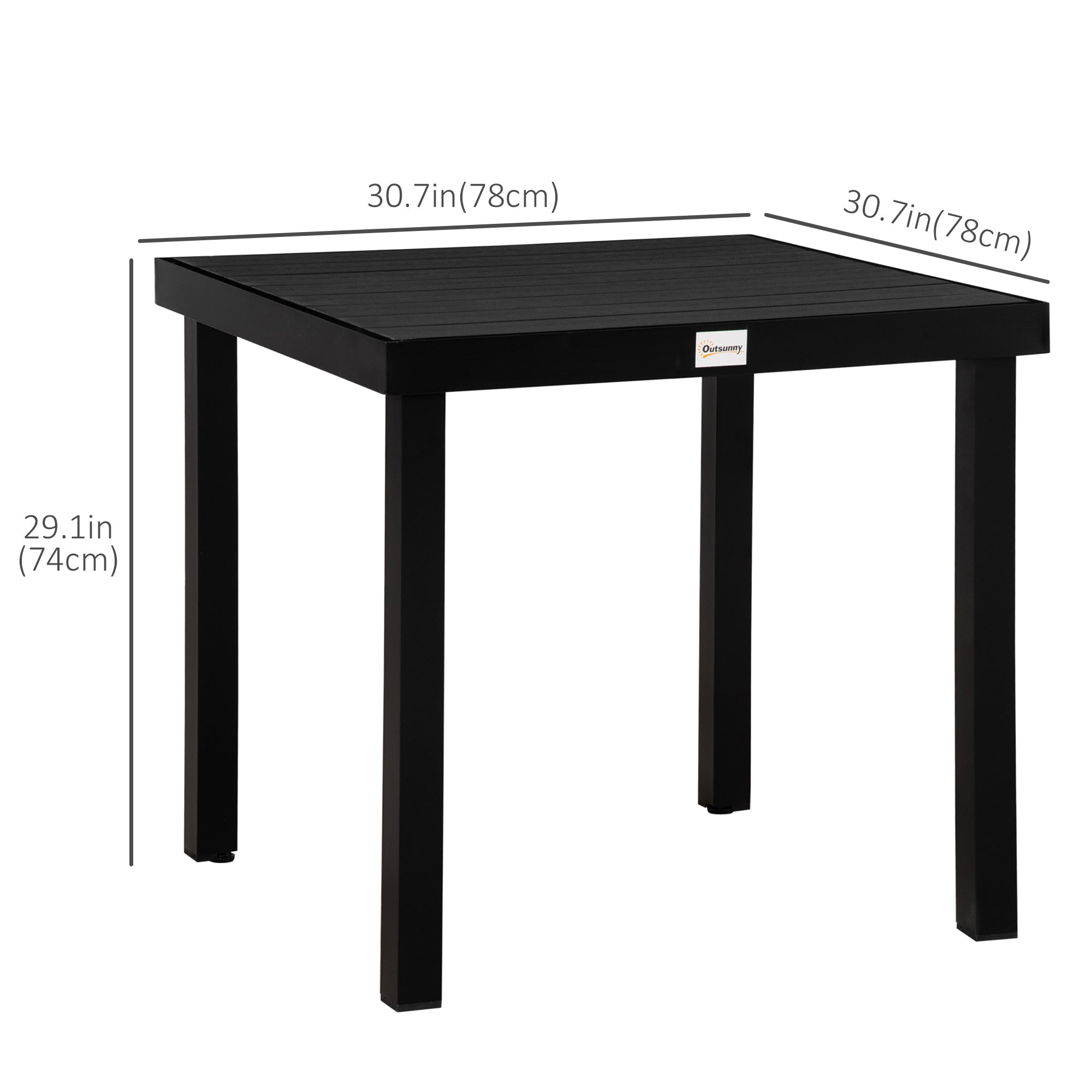 Outsunny Outdoor Dining Table for 4 Square Aluminum Patio Table Garden Lawn Backyard Black