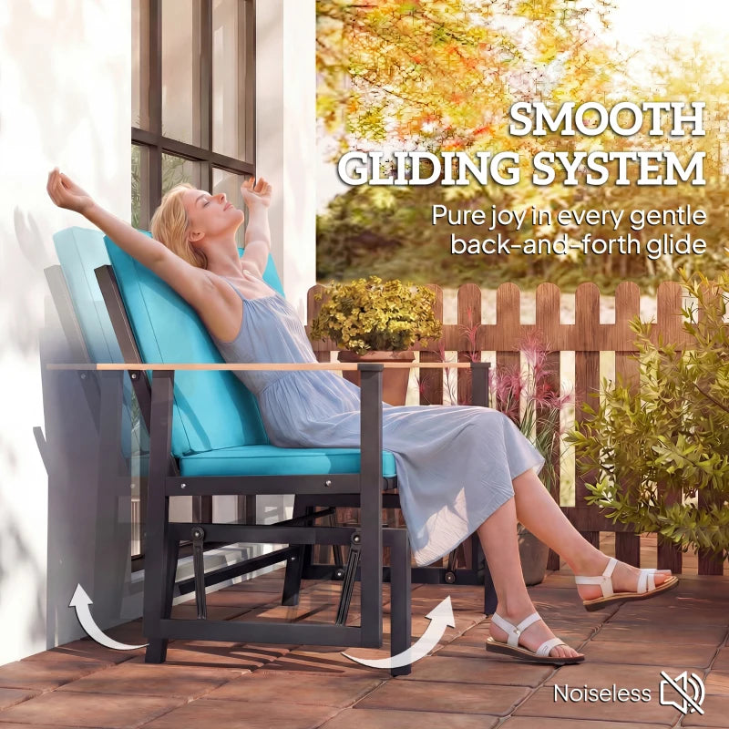 Outdoor Glider Bench for 2 Person, Patio Glider Loveseat with Thick Cushions for Garden Balcony Porch, Navy Blue
