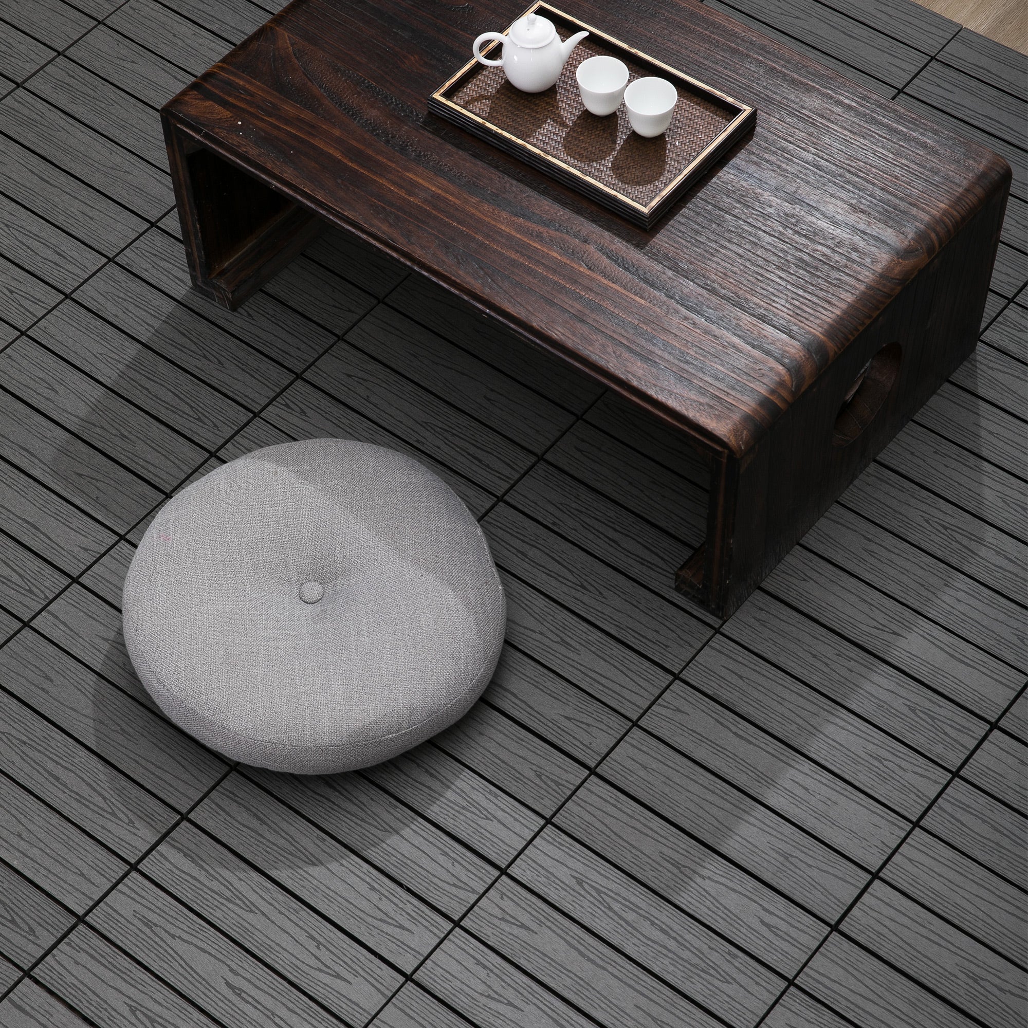 Outsunny 12" x 12" HDPE Interlocking Composite Deck Tile 11 Pack for the Patio or Porch for a New Classic Look, Grey