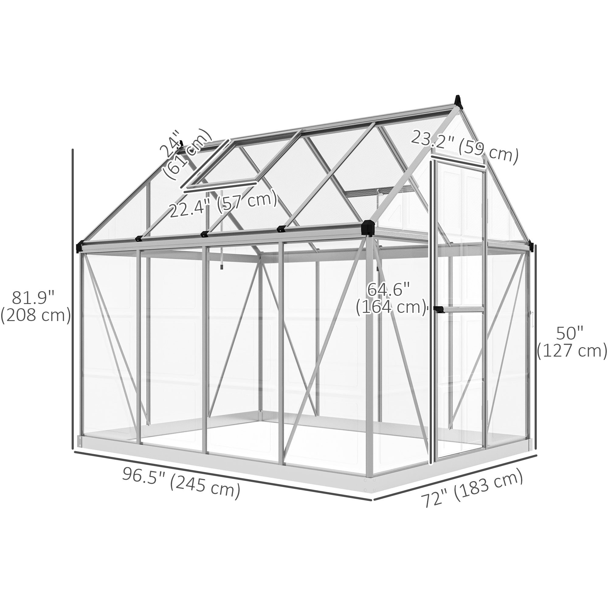 Outsunny 6 x 8ft Polycarbonate Greenhouse with Aluminum Frame & Roof Vent Rain Gutter for Year-Round Plant Growing