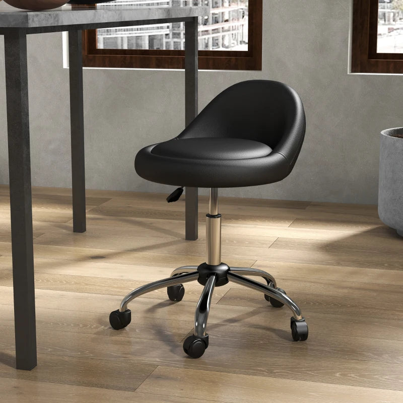 Salon Stool, Adjustable Rolling Stool, Black