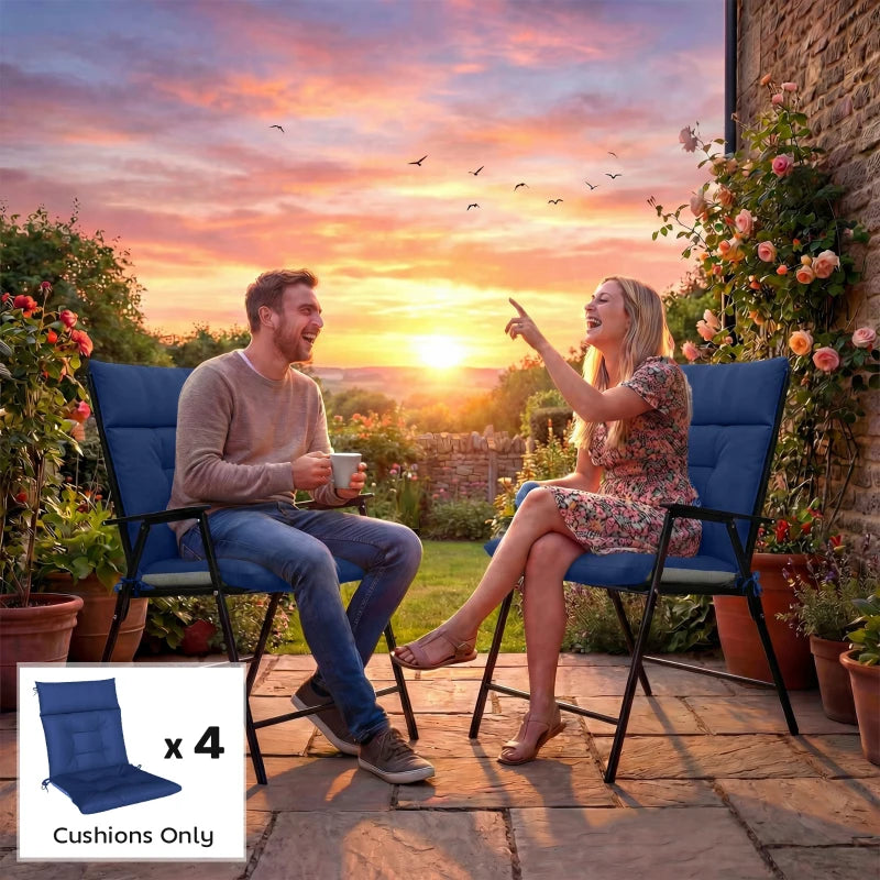 Patio Chair Cushions Set of 4, Waterproof Non-Slip Lounge Chair Cushions, 44"x21", Navy Blue