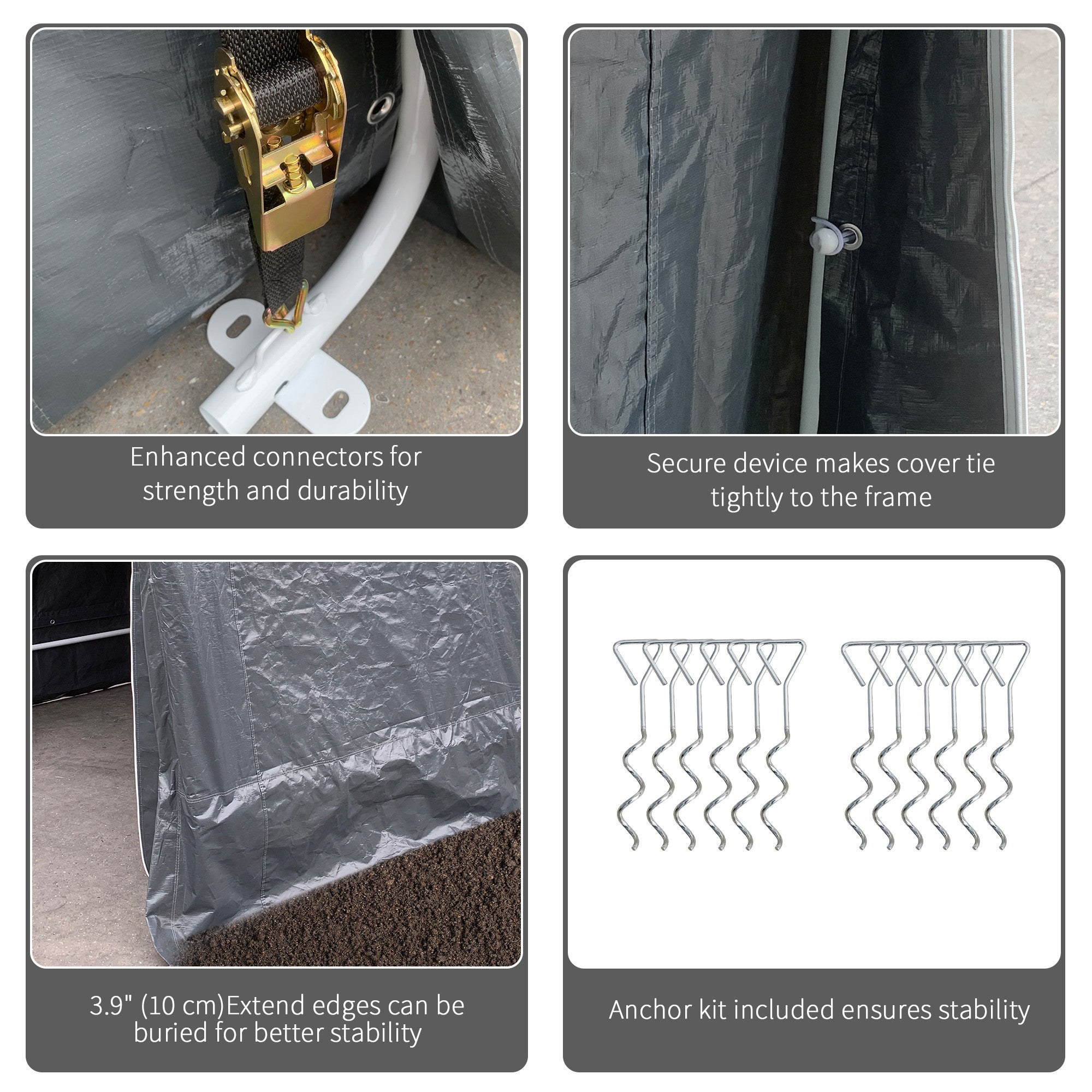 Outsunny 7.9' x 6.6' Garden Storage Tent, Patio Storage Shelter w/ Metal Frame and Double Zipper Doors, Dark Grey