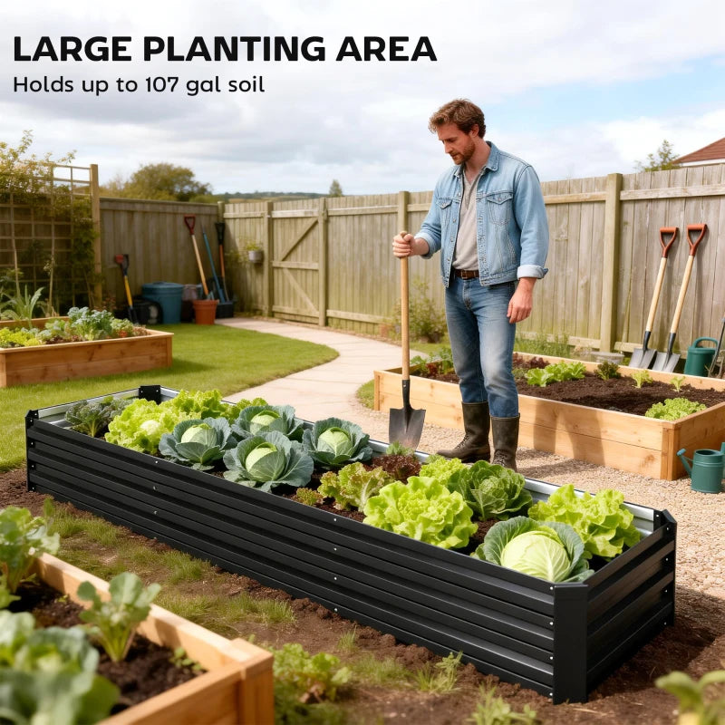 8'x2'x1' Galvanized Raised Bed, Large Elevated Planter Box for Growing Flowers, Herbs and Vegetables, Black