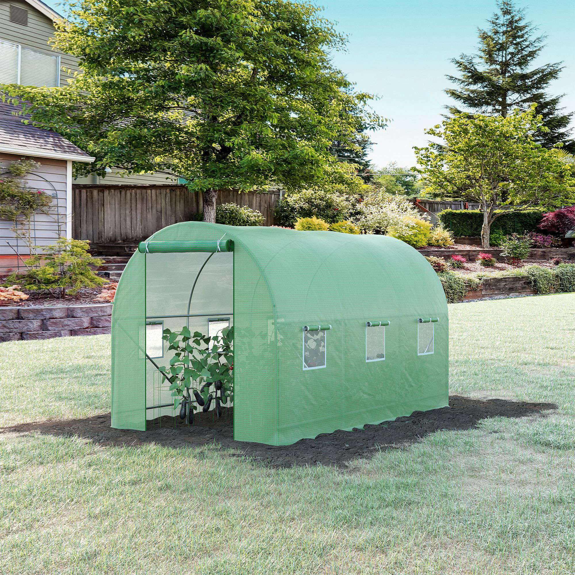 Outsunny Walk-in Tunnel Grow House: 11.5x6.6 Outdoor Plant Growing Hot House with Roll Up Door