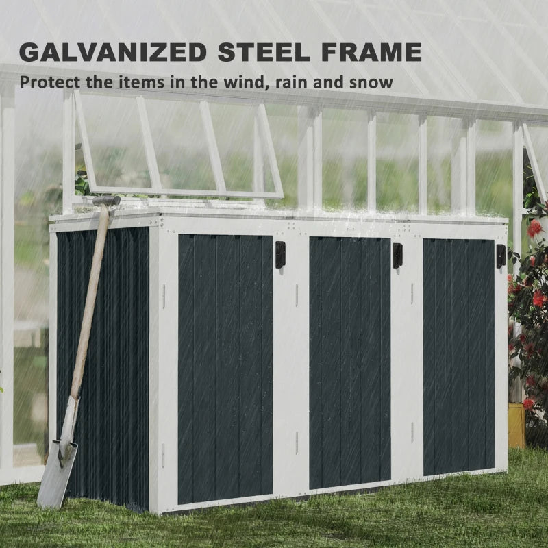 Outdoor Storage Shed Rustproof Garbage Bin Shed with Gas Struts Magnetic Doors for 3 Bins White and Grey