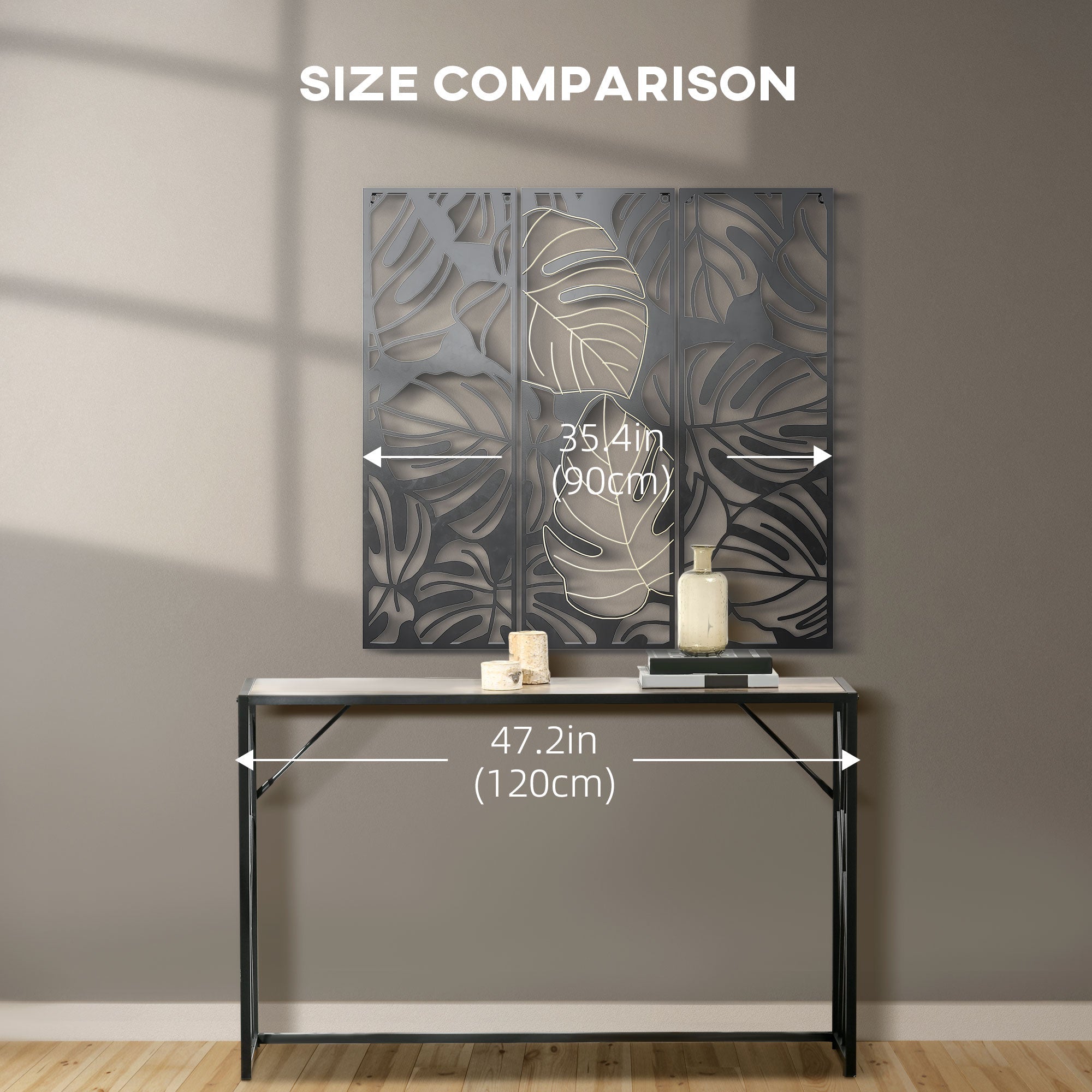 HOMCOM Metal Wall Art Set: Abstract Line Fir Leaves Hanging Sculptures for Living Room, Bedroom, Kitchen Decor