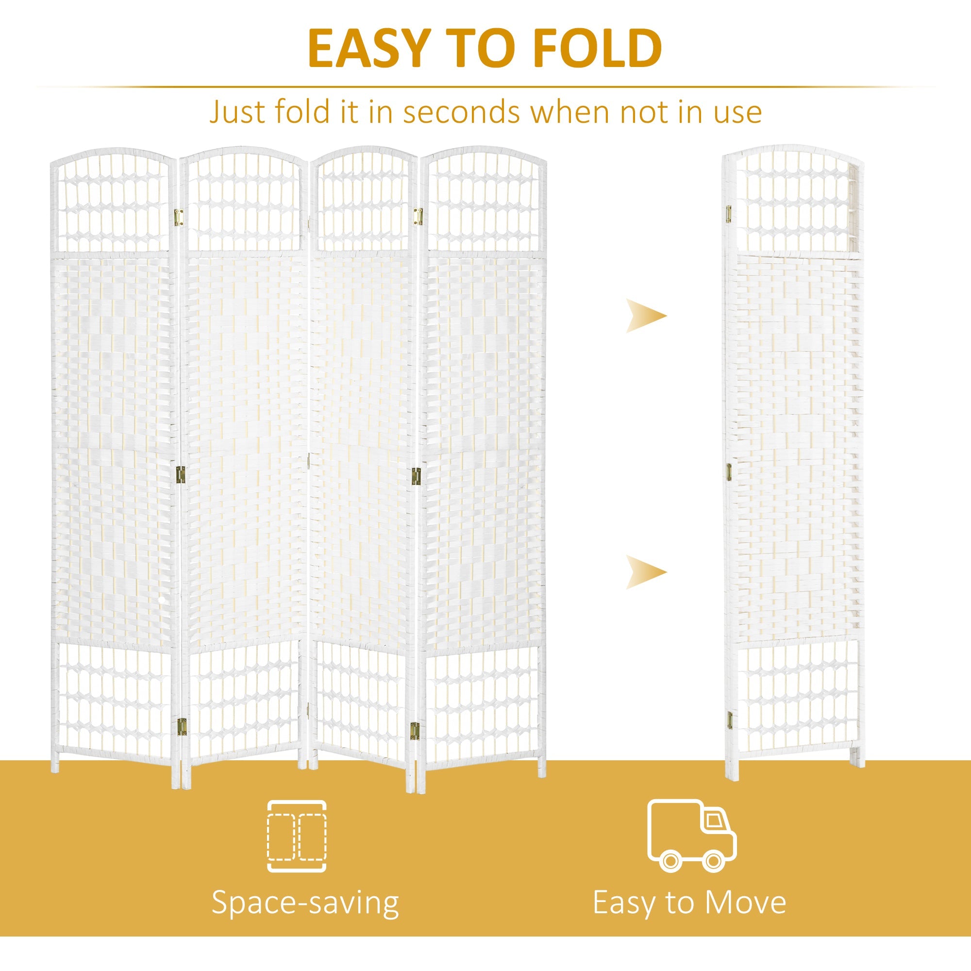 HOMCOM 4-Panel Folding Room Separator: Portable Privacy Screen Indoor Office Divider, White