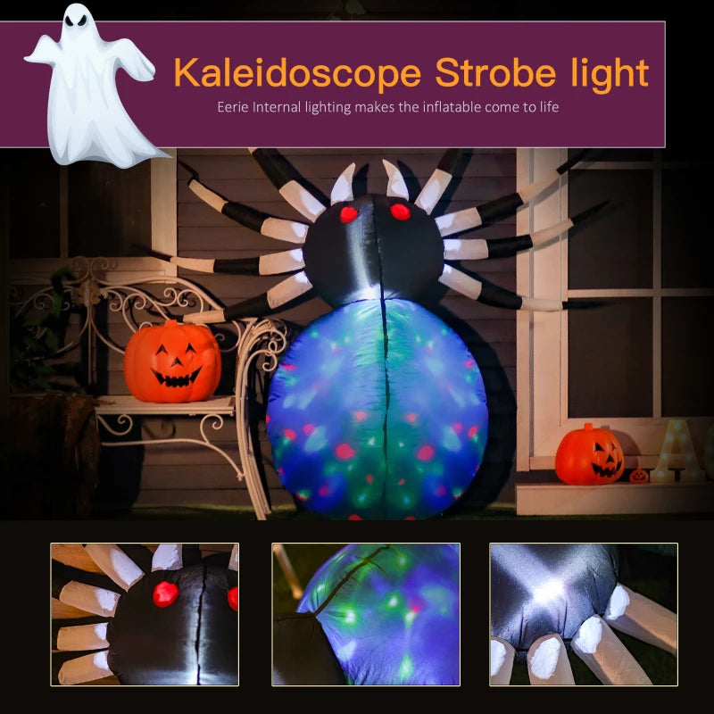 HOMCOM 5ft Long Halloween Giant Scary Spider – LED Lighted Airblown Inflatable Lawn Decoration