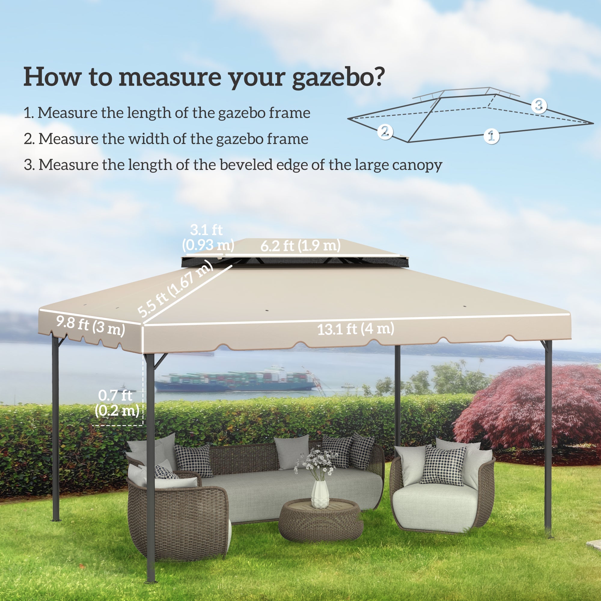 Outsunny 12.8' x 9.5' Gazebo Replacement Canopy, Gazebo Top Cover with Double Vented Roof for Garden Patio Outdoor (TOP ONLY), Beige