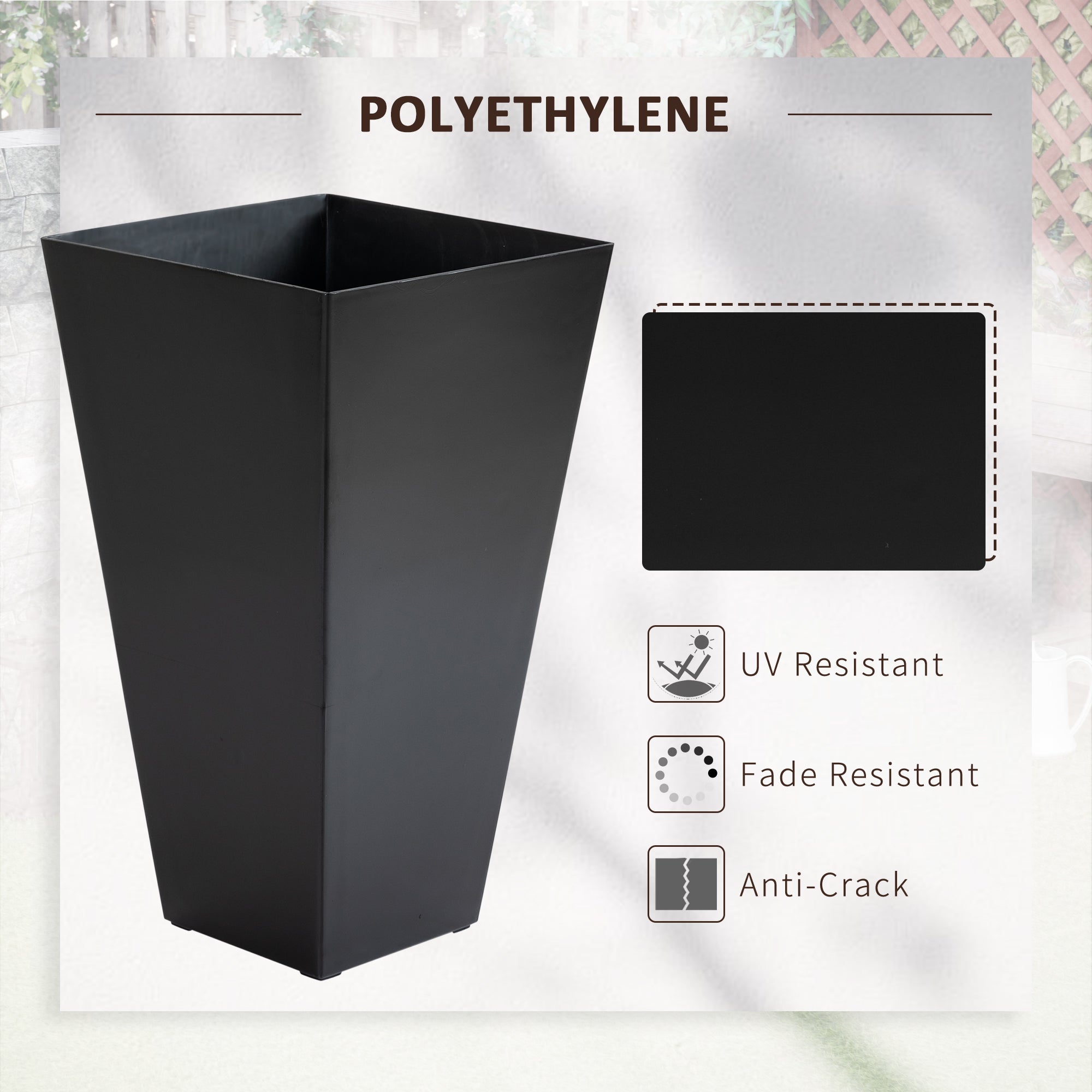 Outsunny Tall Garden Planters 28" Set of 3 Black Plastic Flower Pots for Outdoor & Indoor Stylish Entryway & Patio Decor