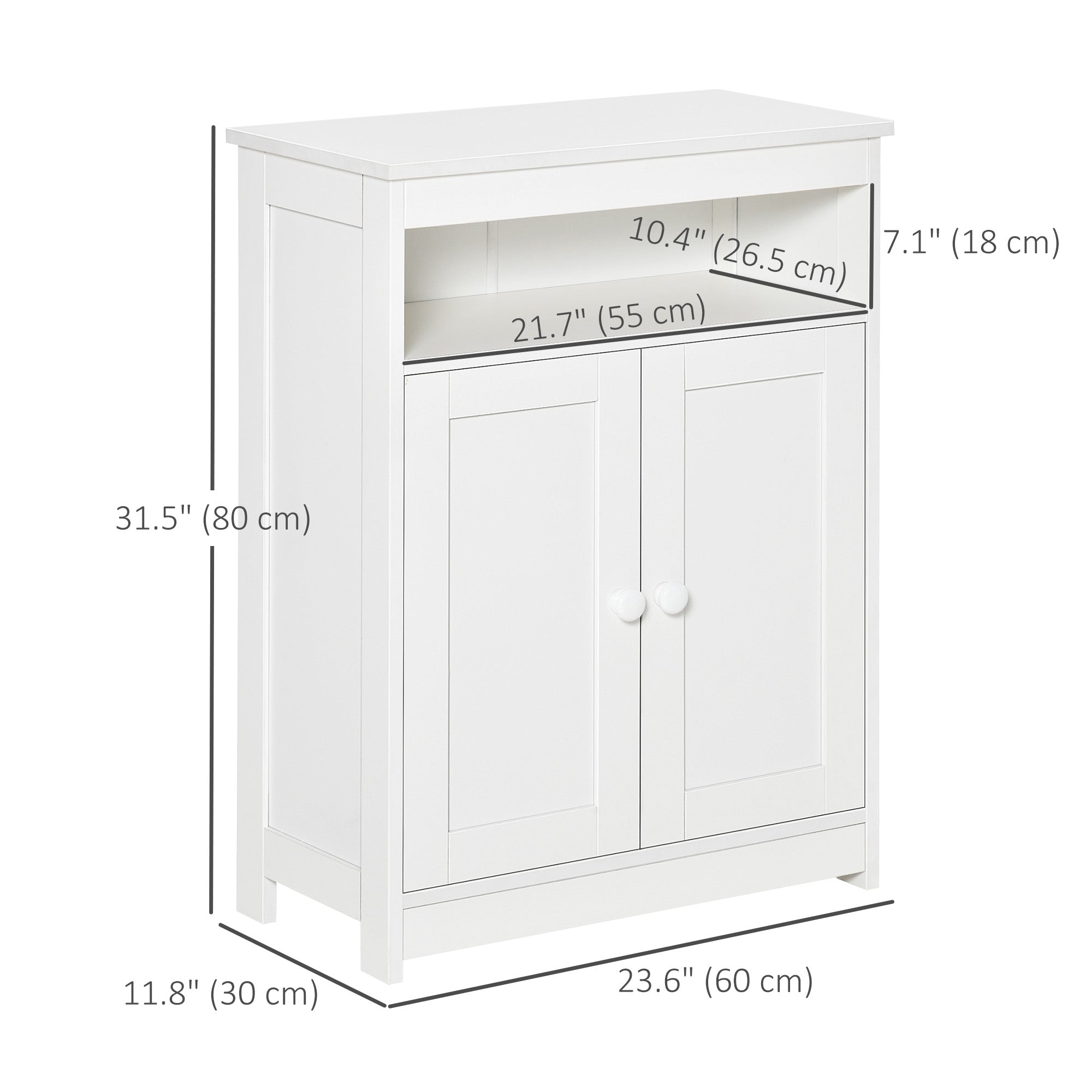 HOMCOM Bathroom Storage Cabinet Freestanding Organizer Sideboard Adjustable Shelf Wooden Furniture White