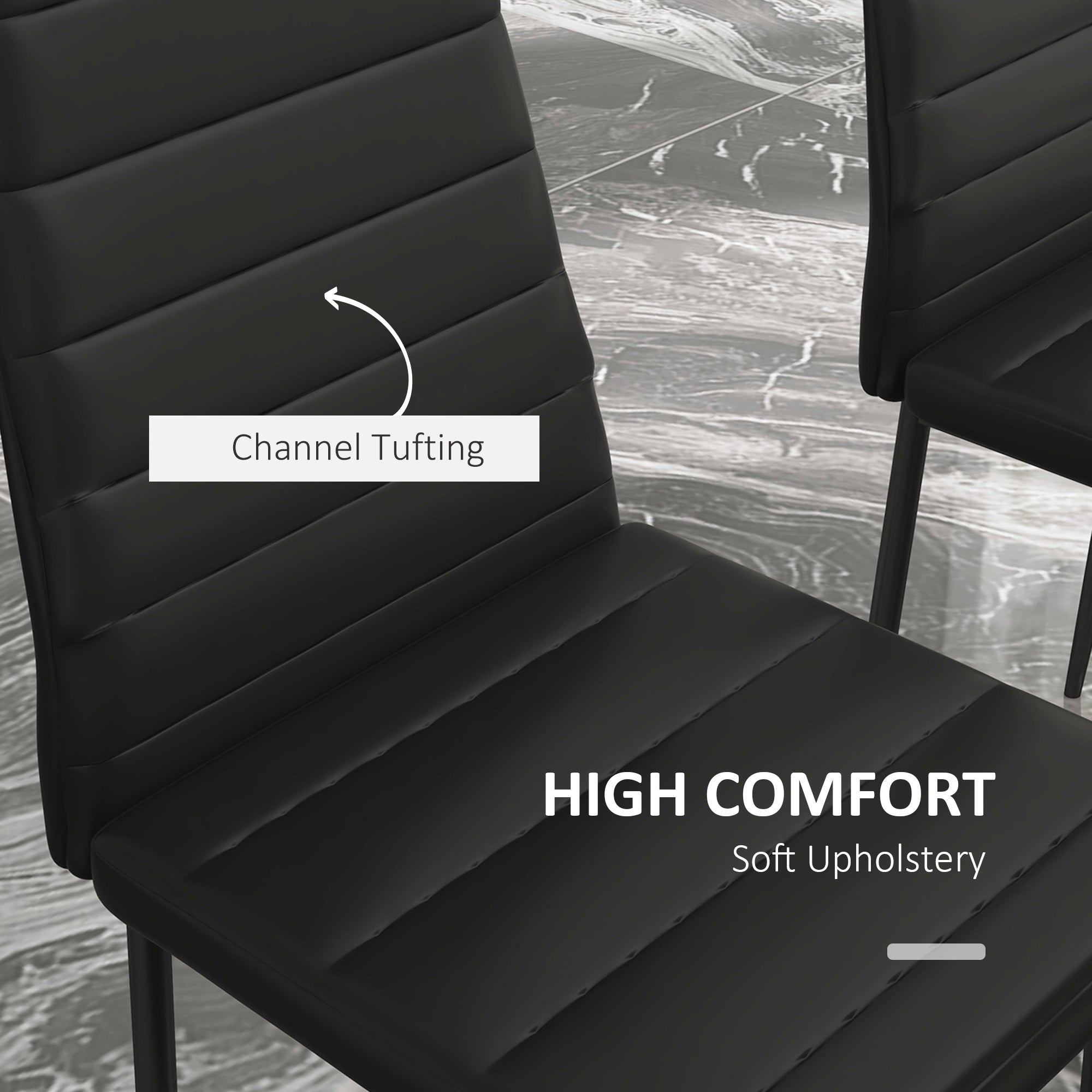 HOMCOM High-Back Dining Chairs: Upholstered PU Leather with Metal Legs, Set of 6, Black