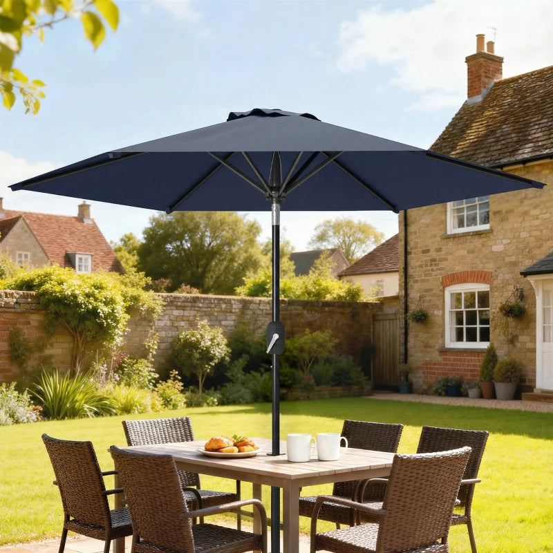 Patio Sun Umbrella, Outdoor Parasol with 6 Ribs, Blue