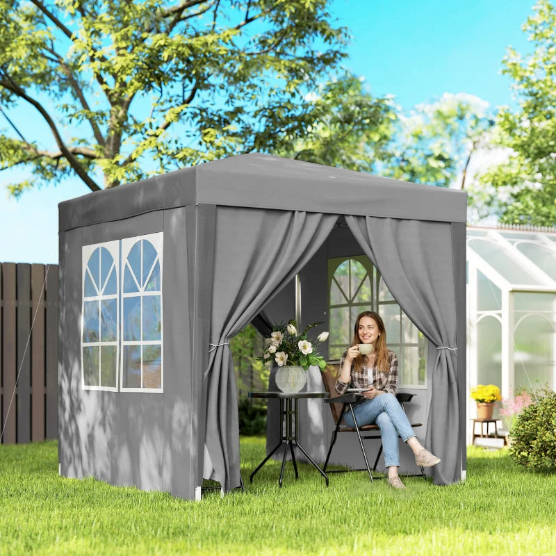 6.6'x6.6' Pop Up Canopy Tent with Sidewalls, Instant Sun Shelter Camping Gazebo with Carry Bag, Grey