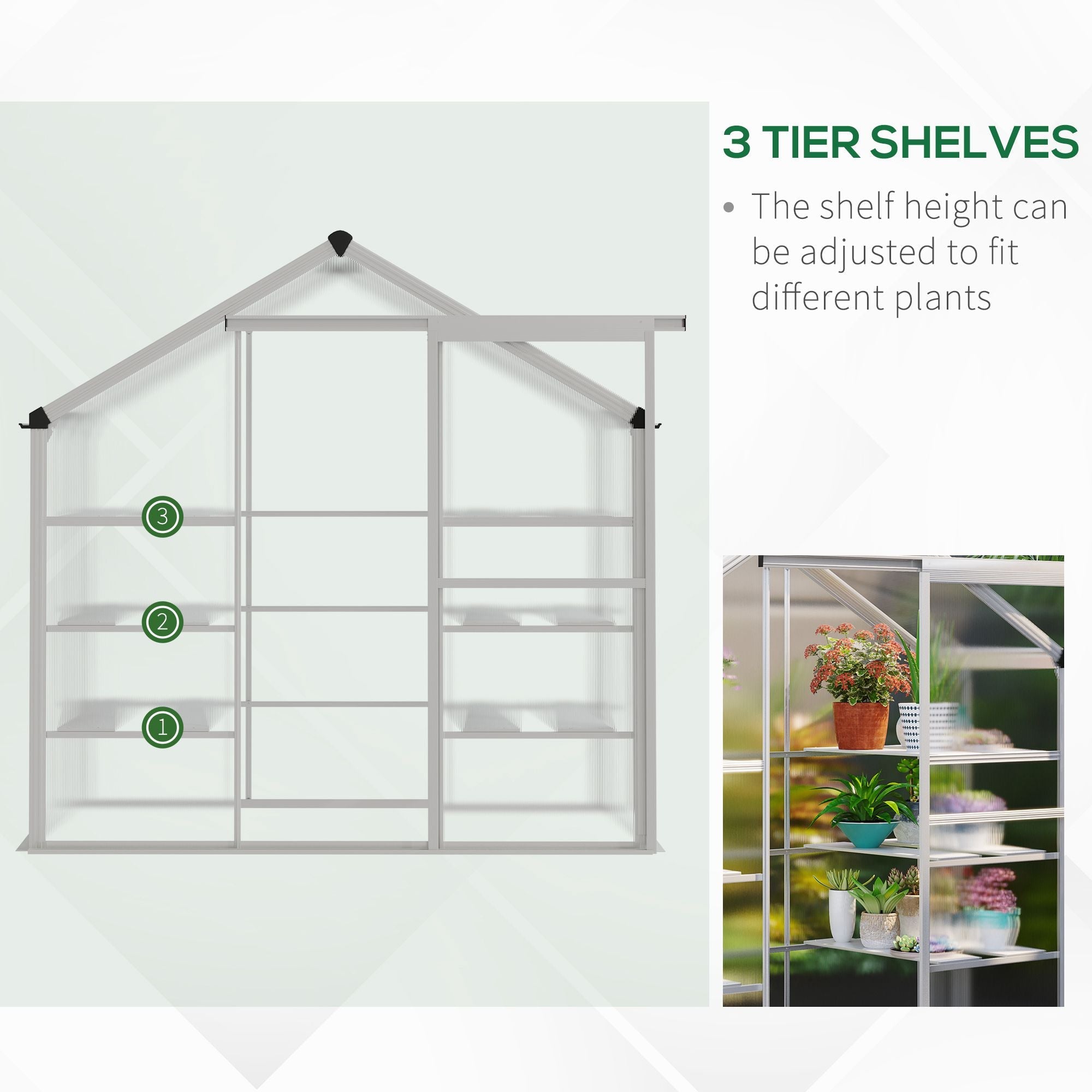 Outsunny Walk-in Greenhouse 6.3x2.3ft with 3-Tier Shelves Polycarbonate Panels Aluminum Frame for Outdoor Gardening