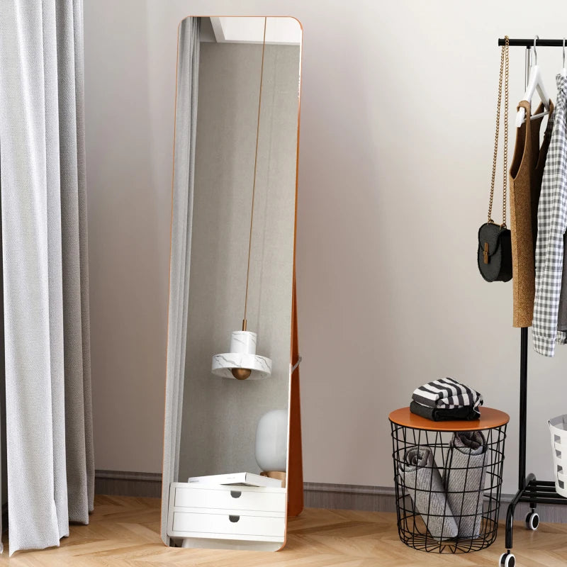 Full Length Mirror for Bedroom, Free Standing Dressing Mirror, Wall Mirror with Wood Frame, 15" x 61", Light Walnut