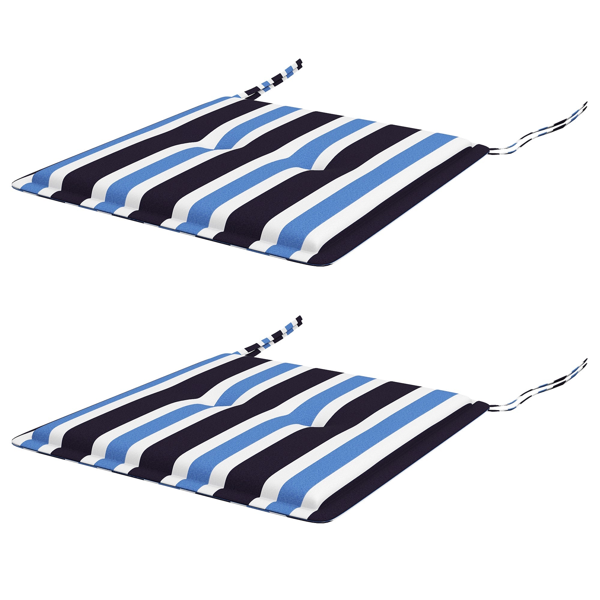 Outsunny Outdoor Patio Chair Cushion Set 2-Piece with Ties Button Tufted Design Blue White Stripe Replacement Cushions