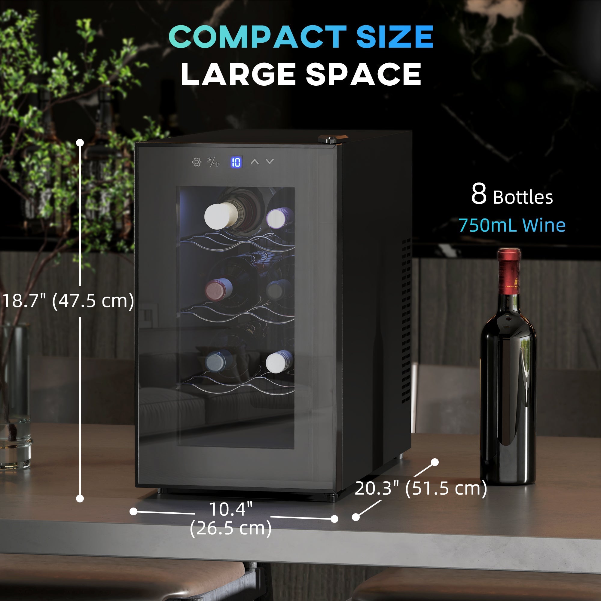 HOMCOM Quiet Wine Cooler Refrigerator, 8 Bottle, Beverage Wine Fridge with Glass Door, Temperature Control, for Champagne