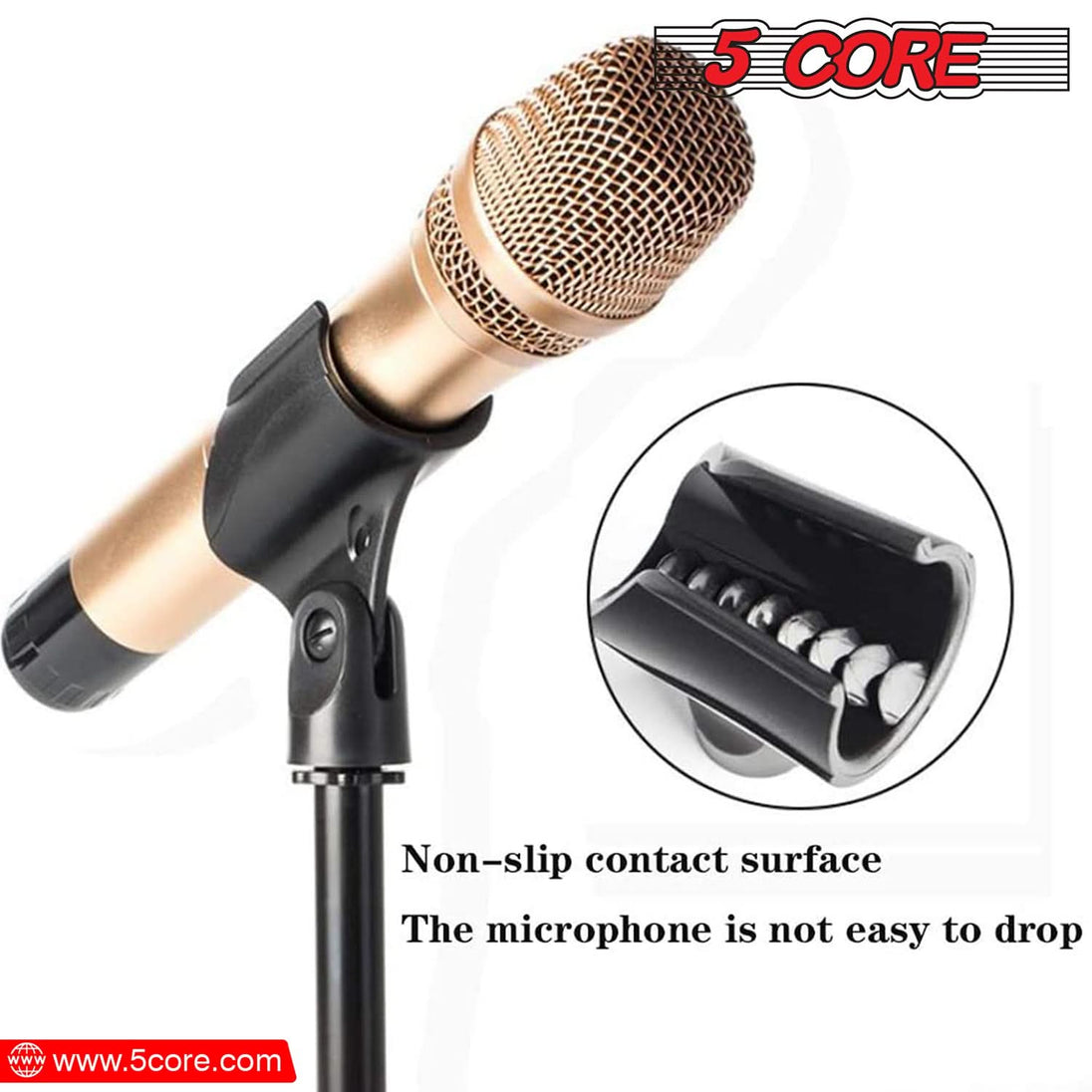 5Core 6-Pack Universal Microphone Clip Holder – Mic Mount with Gold-Plated 5/8" to 3/8" Screw Adapters