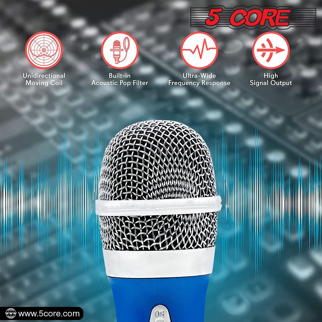5Core Handheld XLR Dynamic Microphone – Professional Mic for Karaoke, Singing, and Studio Use (Microfono)