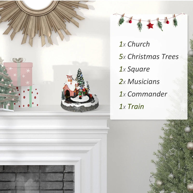 HOMCOM Desktop Christmas Decoration, Christmas Village Houses with Rotating Train, Battery Operated, Multicolored