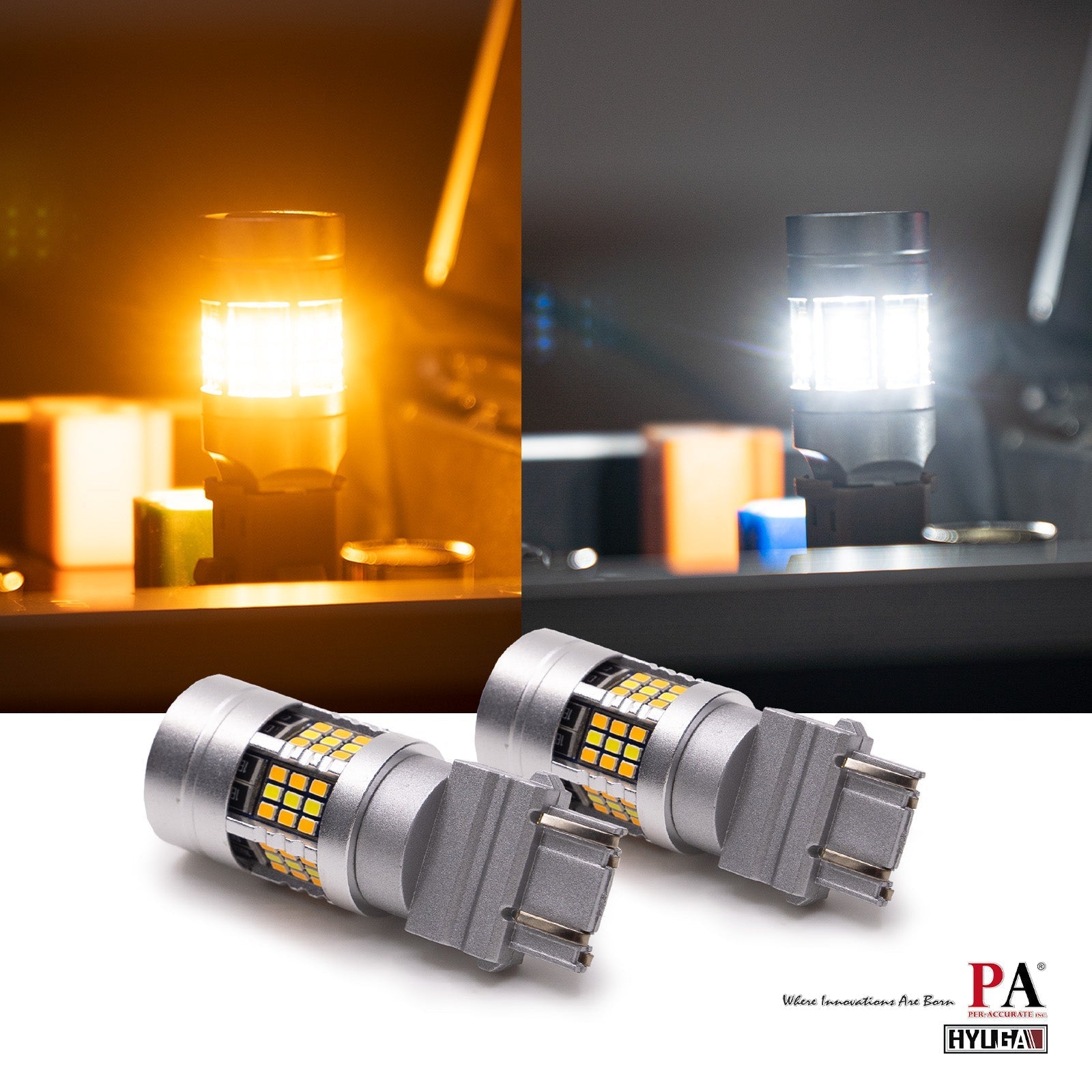 Fit For 1999-2004 Ford Mustang GT 3157 custom LED Front Turn Signal CANBUS Error Free White Amber | G54 Series HYUGA (Pack of 2)