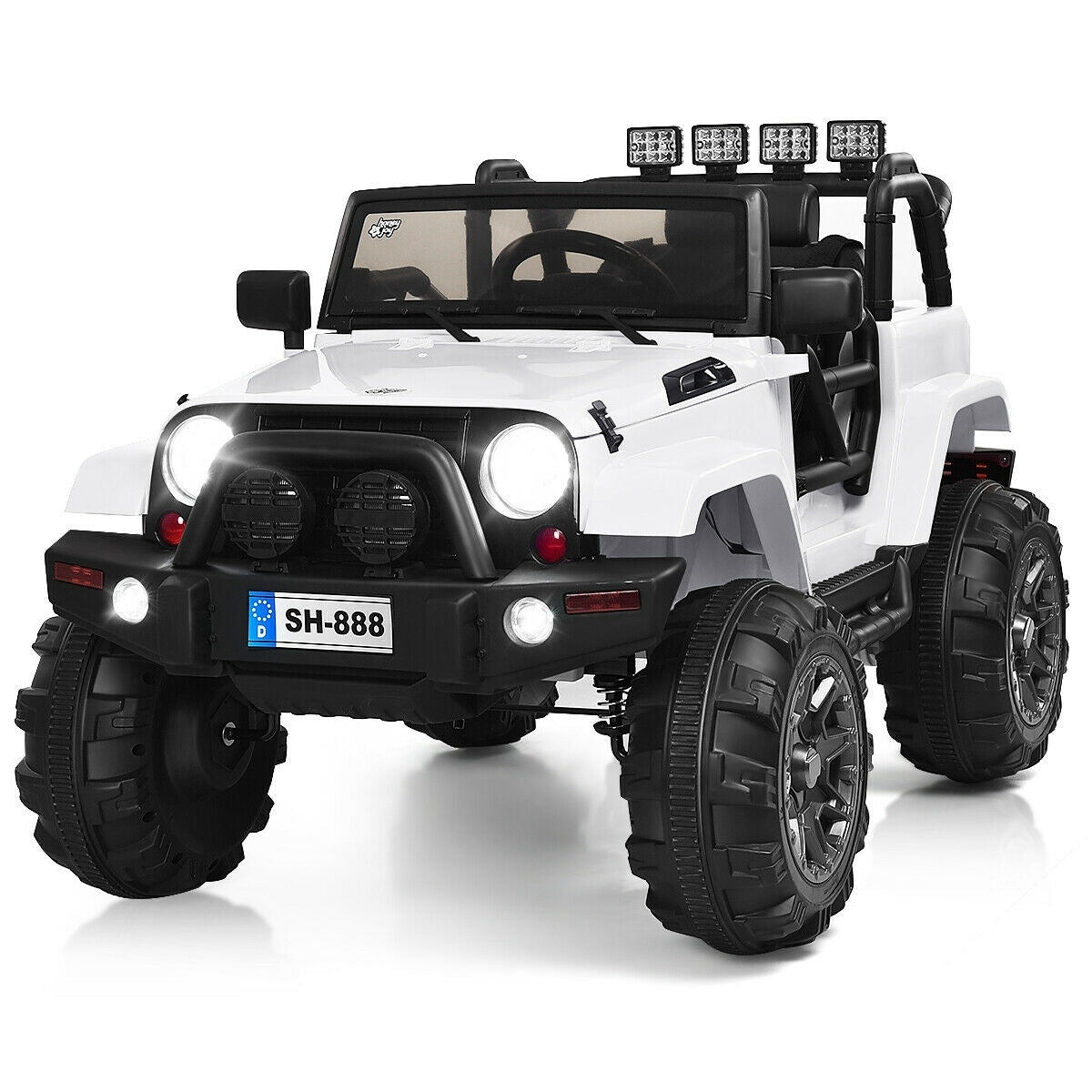 12V Kids Remote Control Riding Truck Car with LED Lights-WhiteÂ