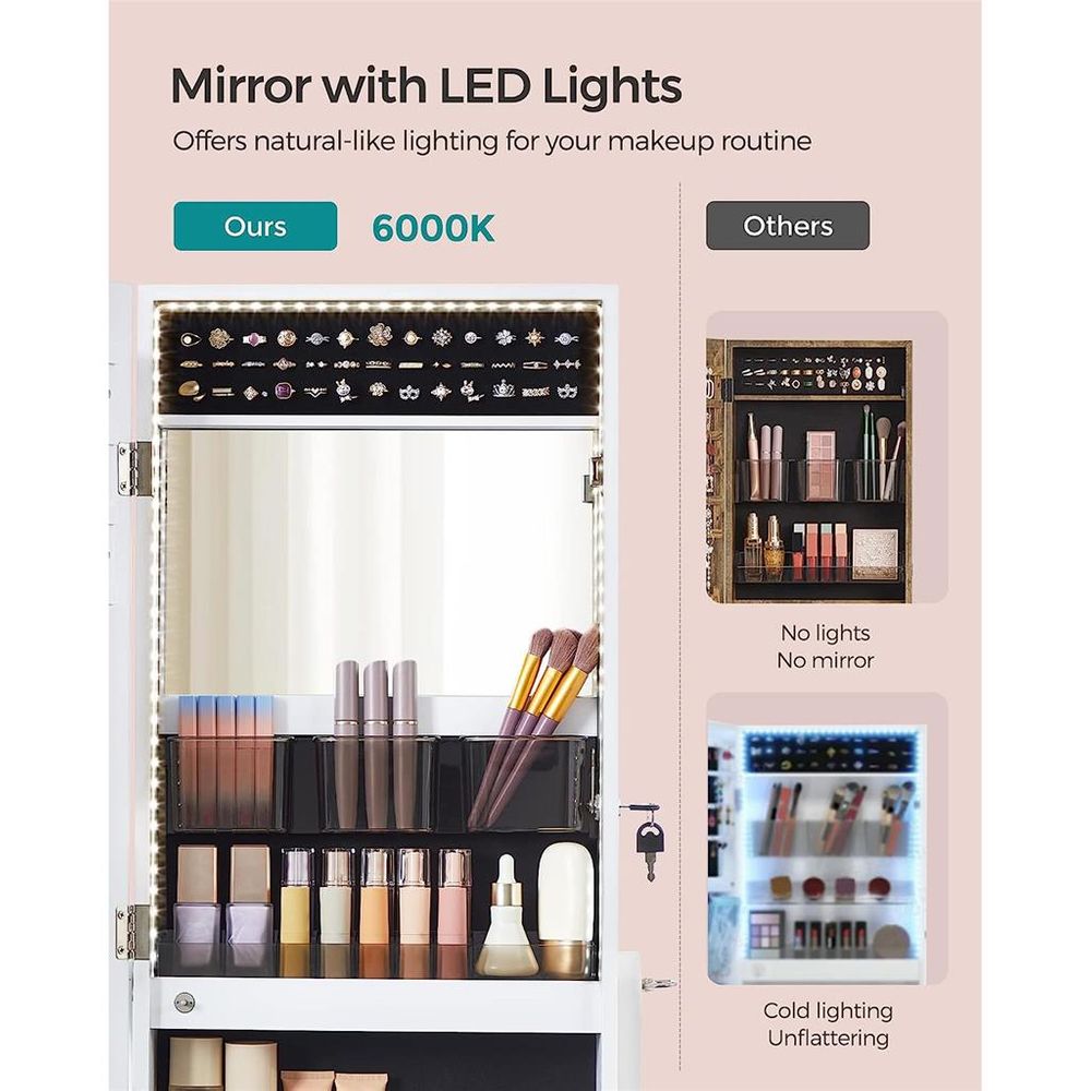 SONGMICS Mirror Jewelry Cabinet with LED Lights