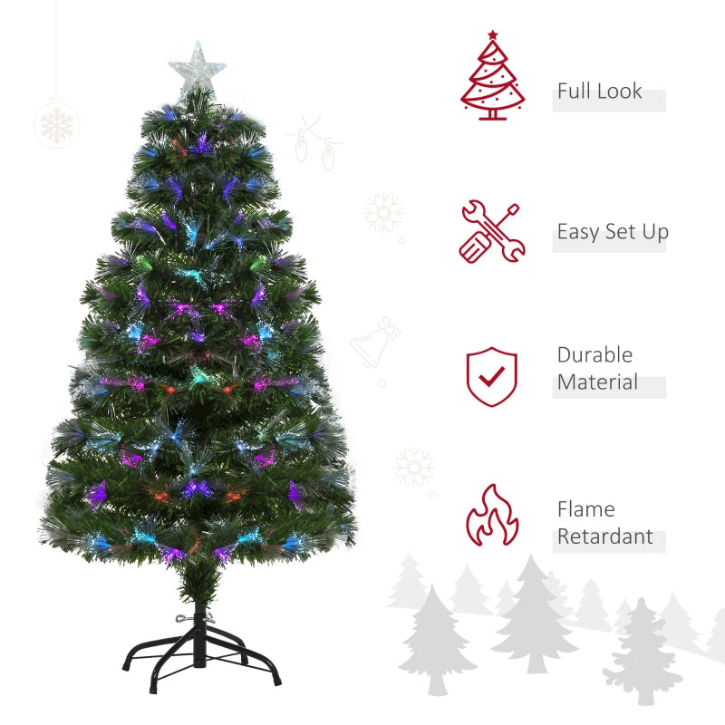 HOMCOM 4FT Pre-Lit Fiber Optic Christmas Tree with Star Topper, Artificial Spruce Holiday Decor