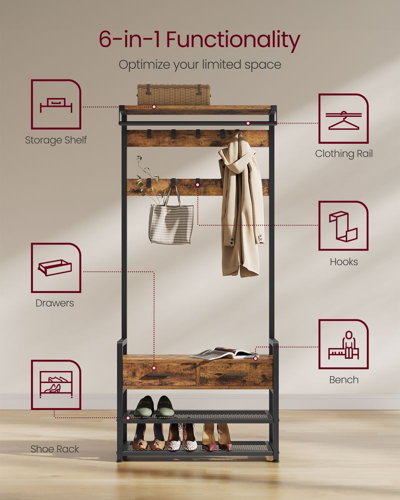 VASAGLE Hall Tree with Bench and Shoe Storage