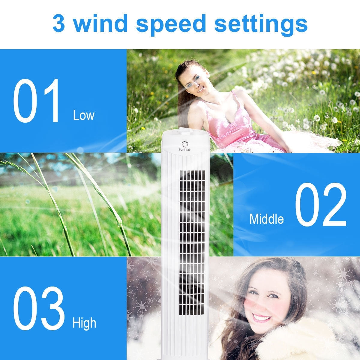 Fantask 35W 28 Inch Quiet Bladeless Oscillating Tower Fan-WhiteÂ
