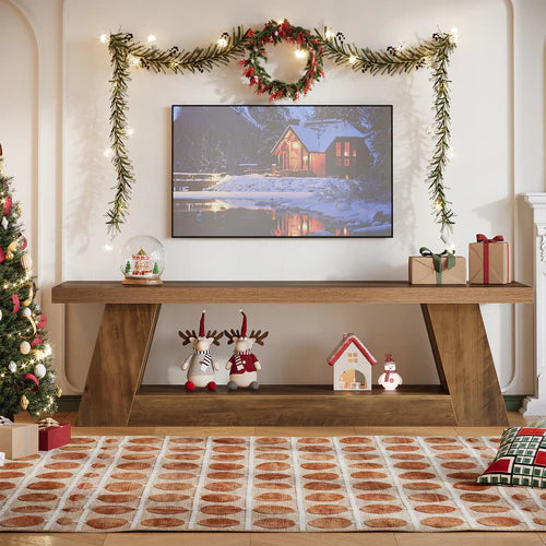 63" Farmhouse TV Stand for Up to 75" TVs, Media Console Table with 2-Tier Storage Shelves Rustic Brown